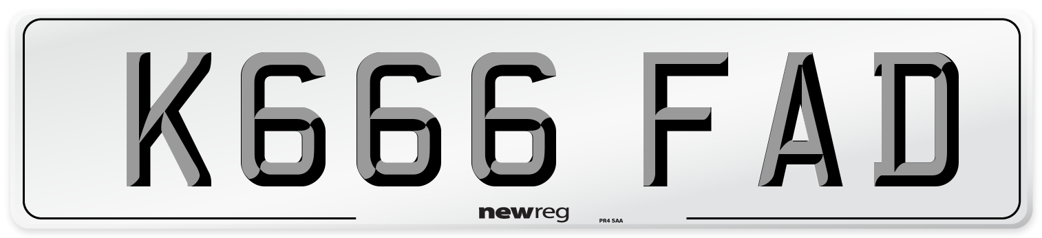 K666 FAD Number Plate from New Reg